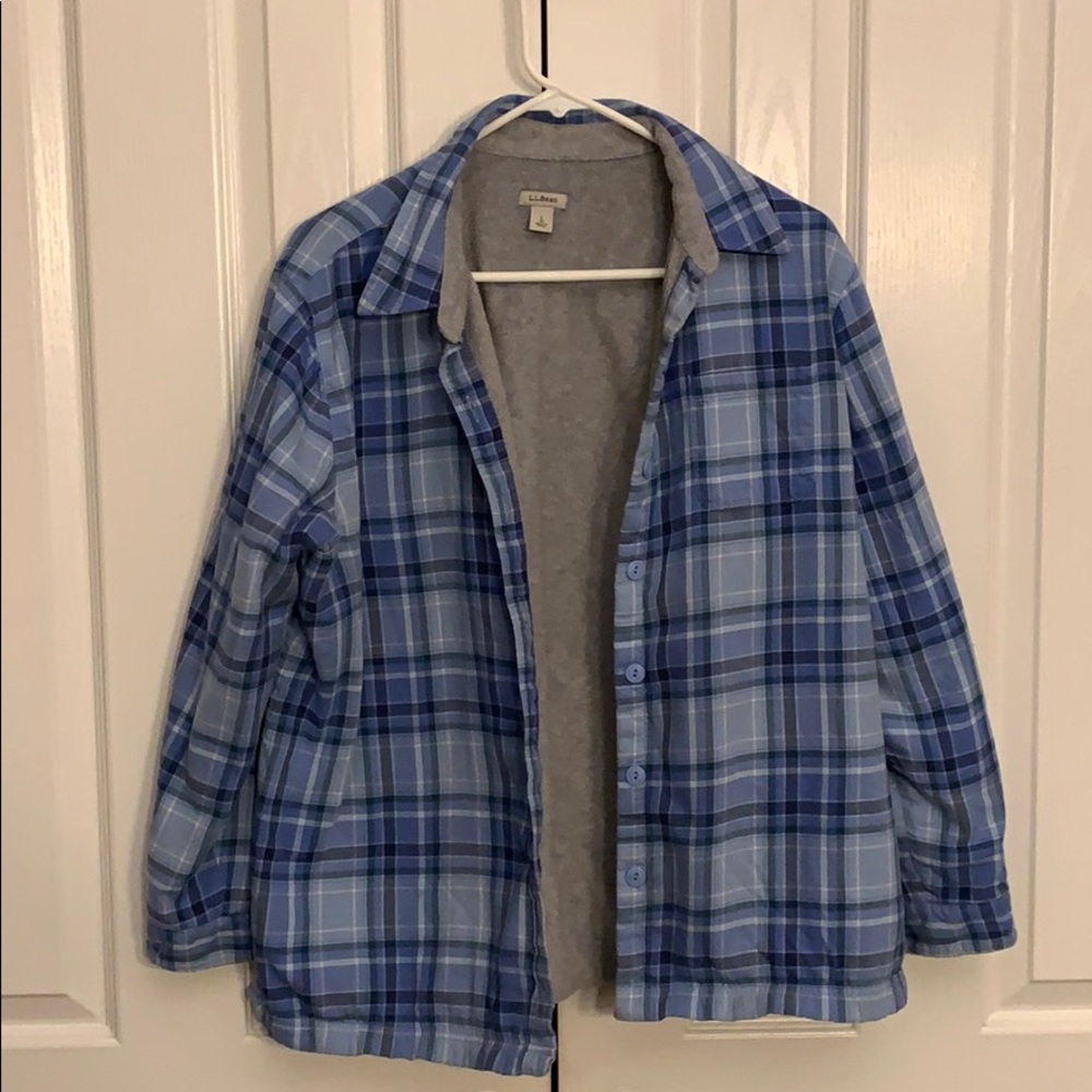 Blue flannel, fleece lined top. LL Bean